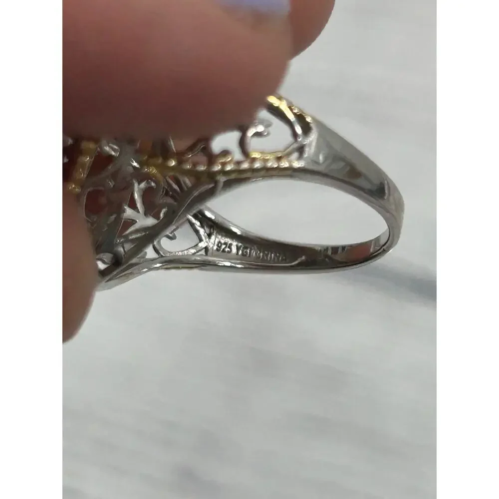 YGI Silver & Gold Cubic Zirconia Rhodium Round Sterling Silver 925 Ring Size 7.5